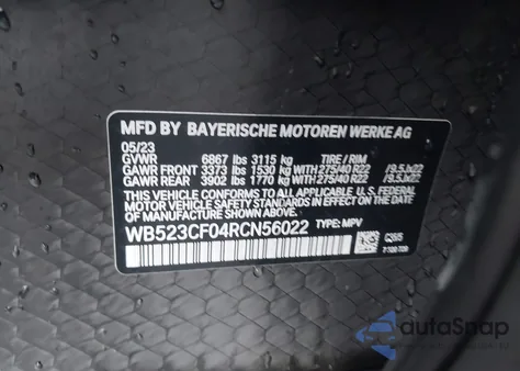 2024 BMW Ix xDrive50 из США, поврежденный, VIN WB523CF04RCN56022